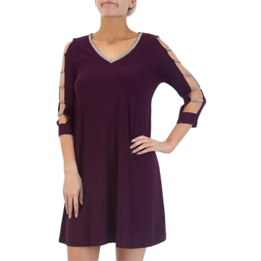 MSK NWT $79 Purple Mini Dress Rhinestone Embellished Open Sleeves Women's Size S